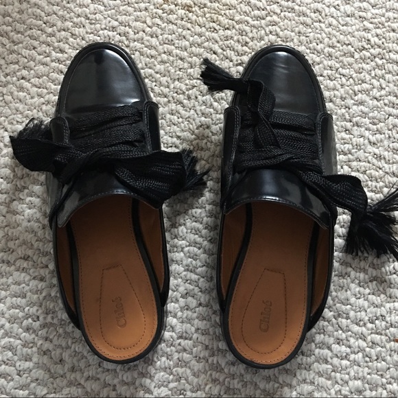 SOLD Chloe Harper lace-up leather backless loafers - Picture 2 of 8